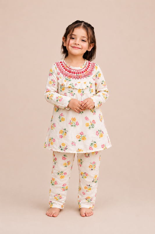 Blossom Charm Girls Floral Co-Ord Set