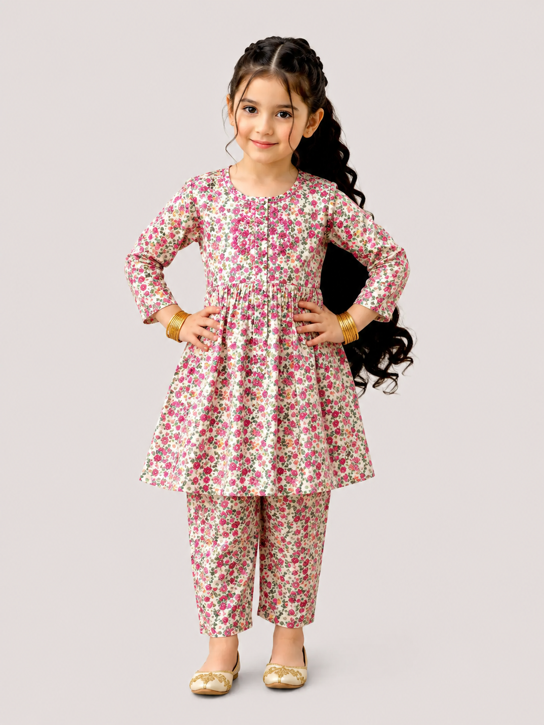 Rosy Bloom Premium Lawn Cotton Co-Ord Set for Girls