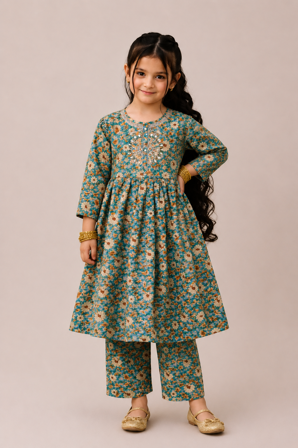 Azure Bloom Premium Lawn Cotton Co-Ord Set for Girls
