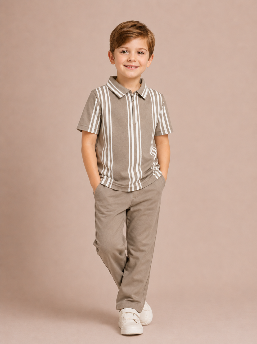 Sandstone Stripe Premium Soft Polo Set for Boys